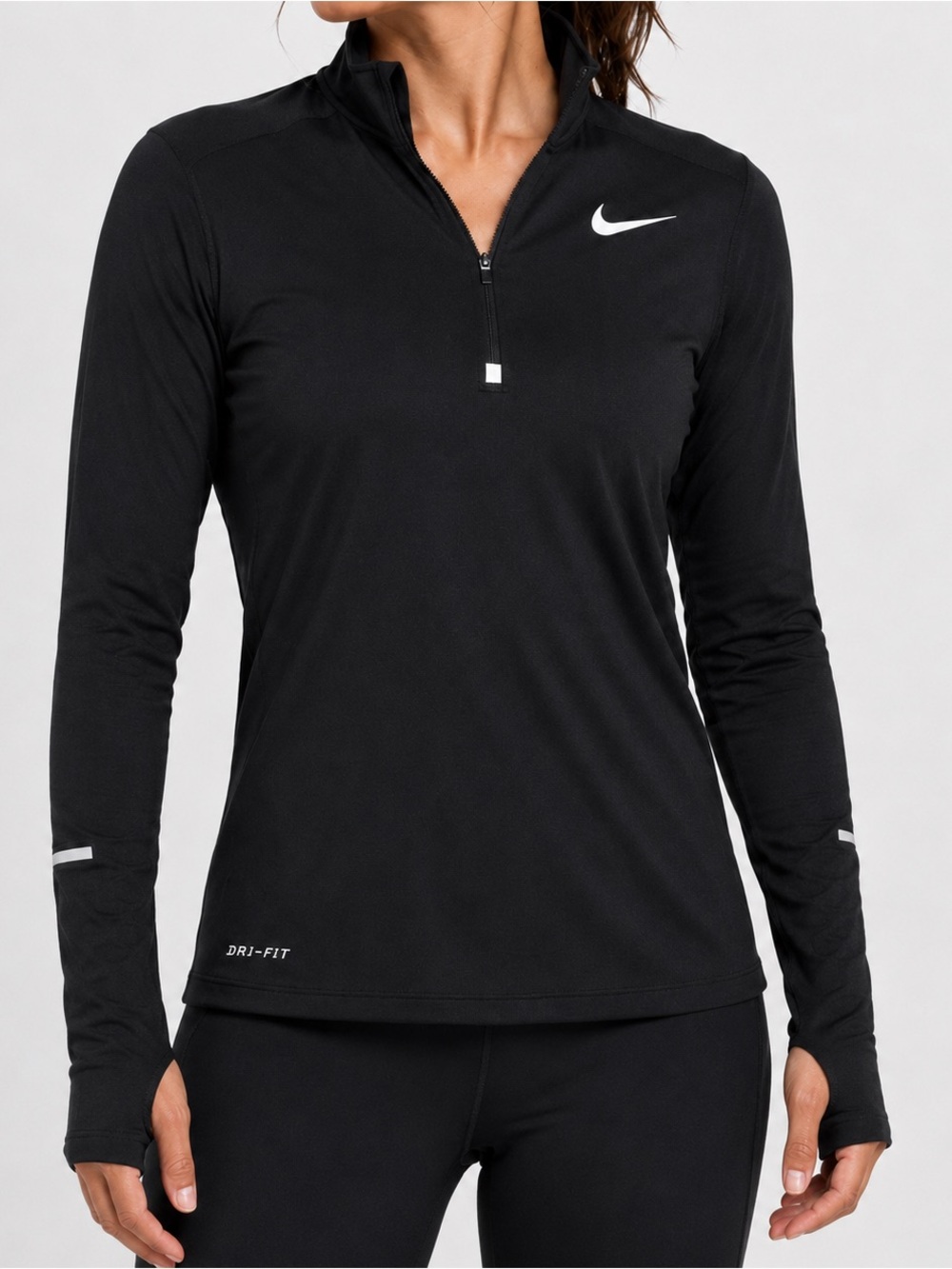 Nike Running Pullover Shirt Women Black Medium Stretch  Dri-FIT Quarter Zip